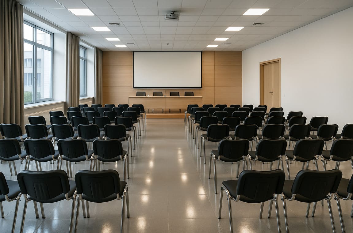 Уборка после мероприятия. Чистый зал после конференции или выставки. Профессиональная уборка CleanLite.